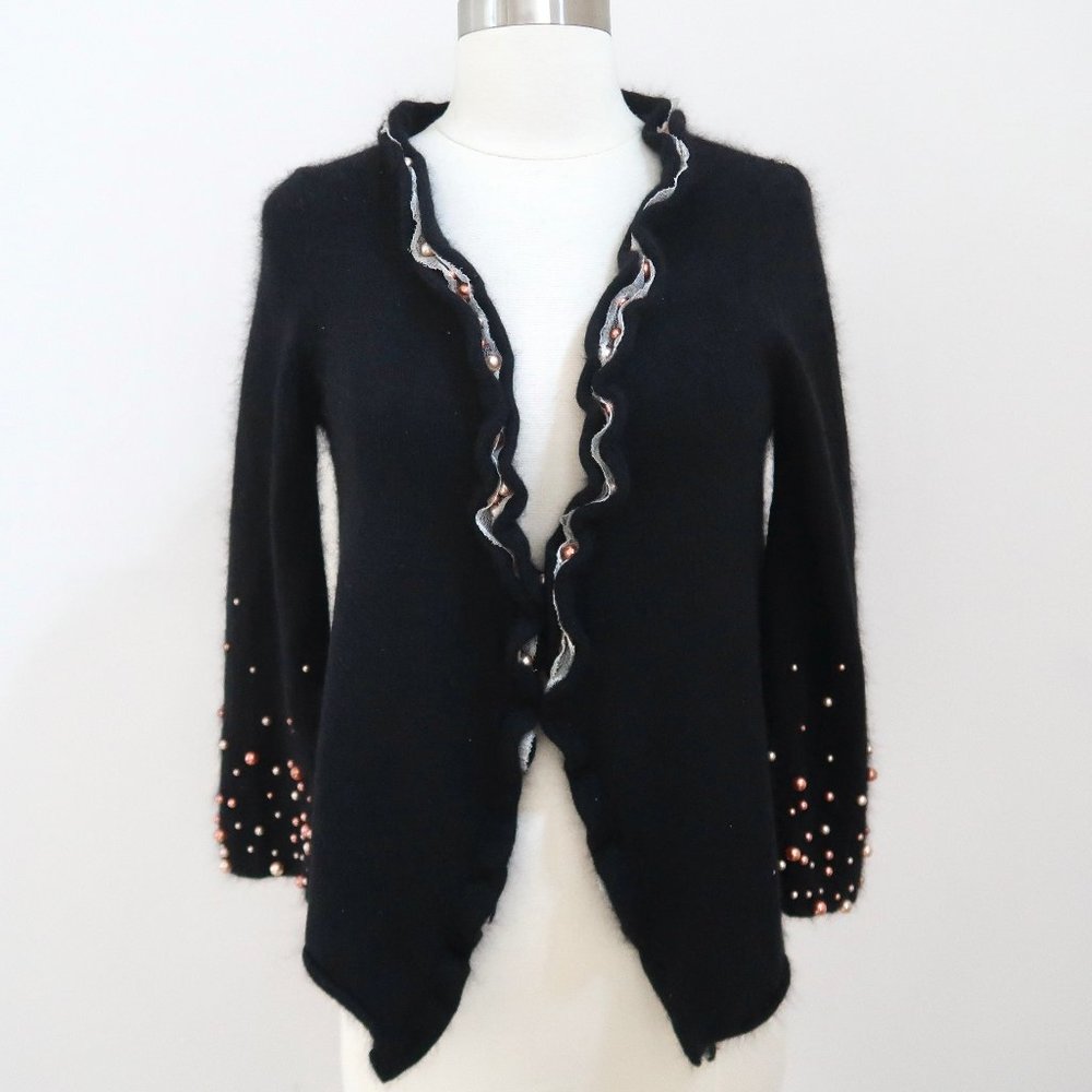 SPORTMAX angora cardigan sweater w pearl trim